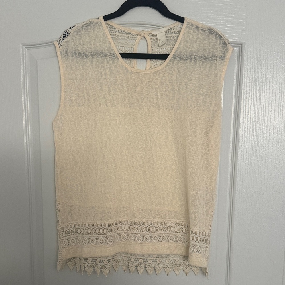 H&M Cream Lace Detail Sleeveless Blouse